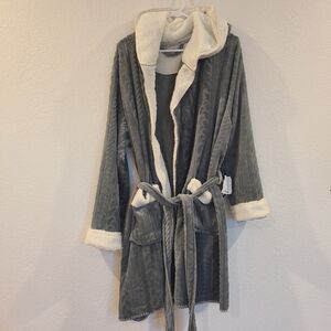 Cozy Gray Robe with White Trim
